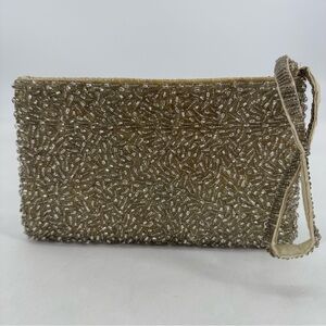 Vintage 70’s Handmade Artisan Chaquira Beaded Satin Evening Bag Wristlet Clutch